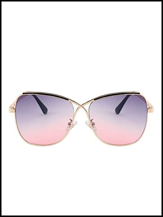 Oversized Butterfly Cateye Sunglasses Metal Frame UV Protection Women